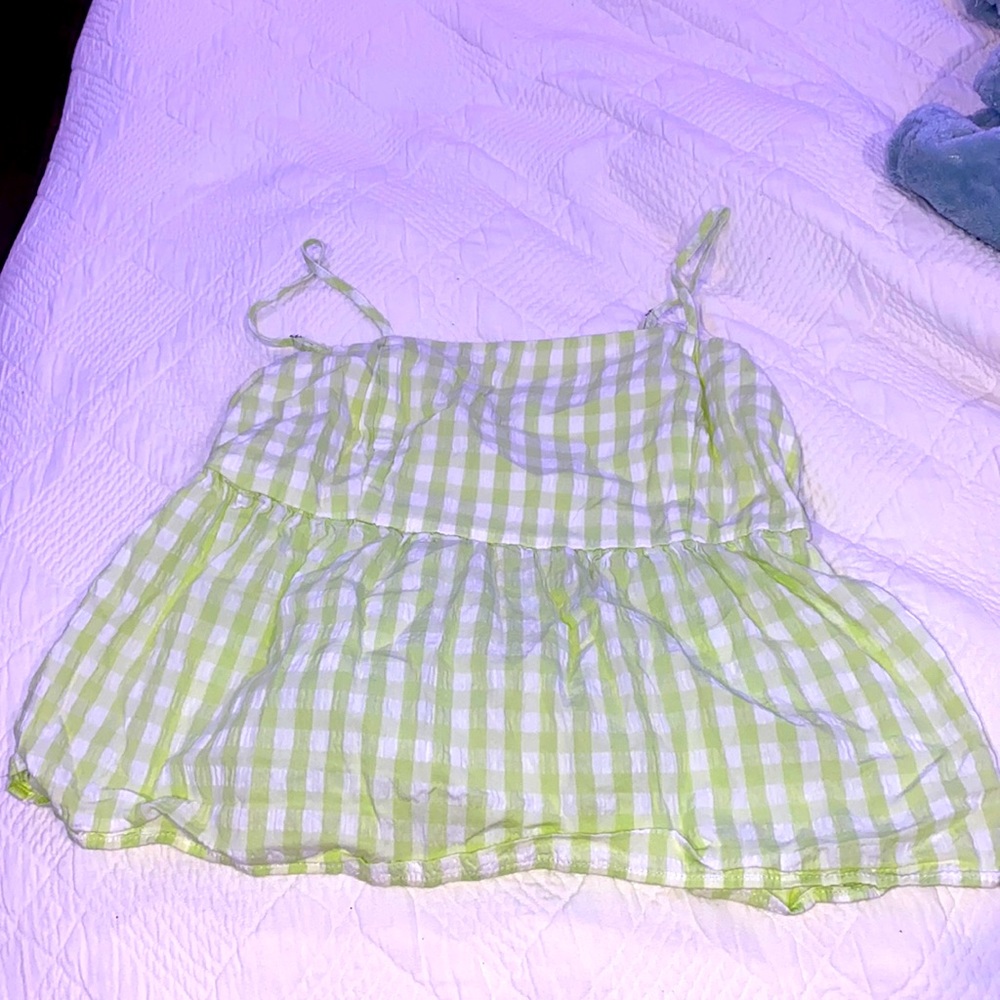 Lime and white checkered, slightly cropped shirt